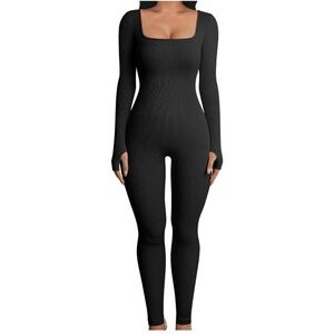 Long Sleeve Black Stretch Jumpsuit - Size S